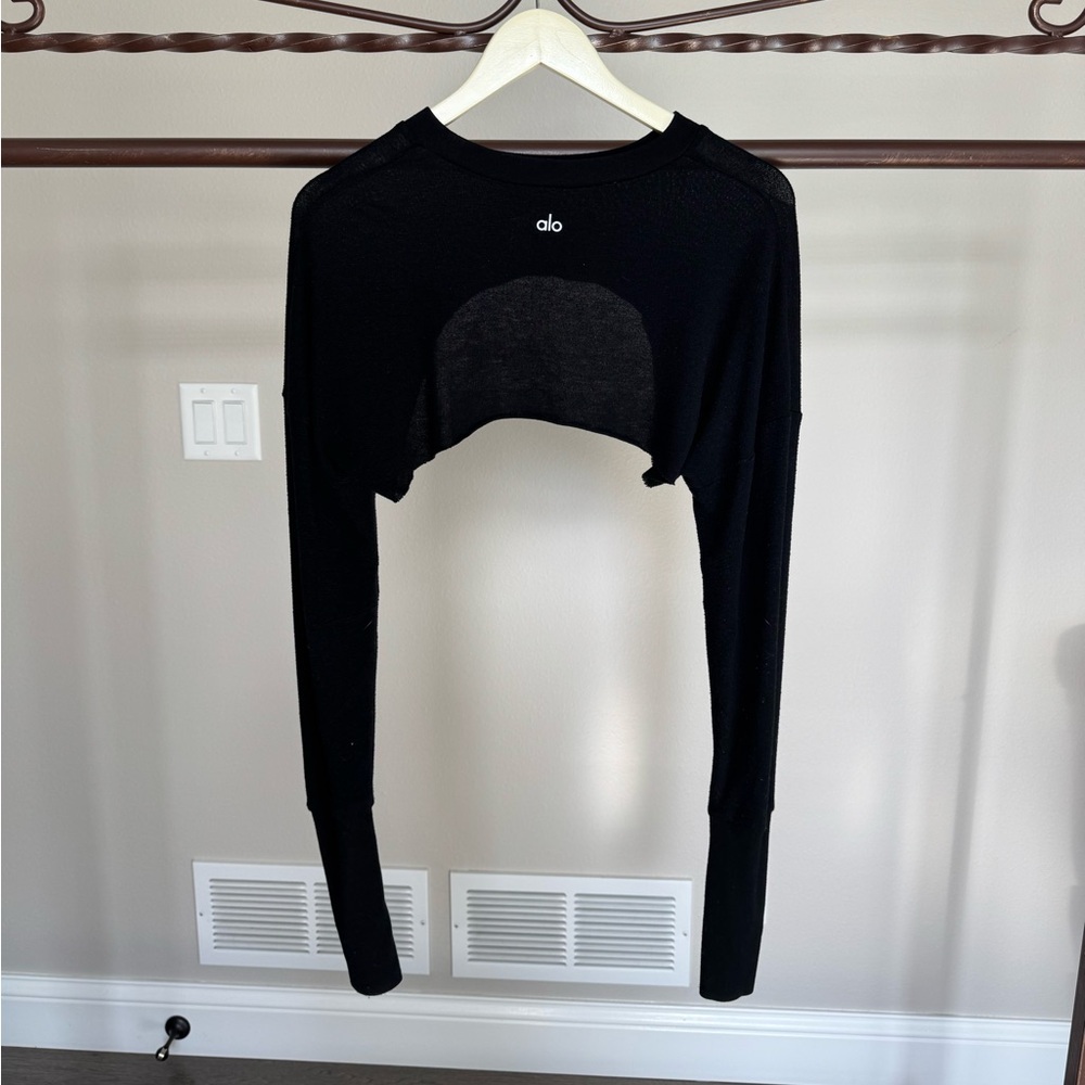 ALO Yoga Black Cropped Long-Sleeve Top